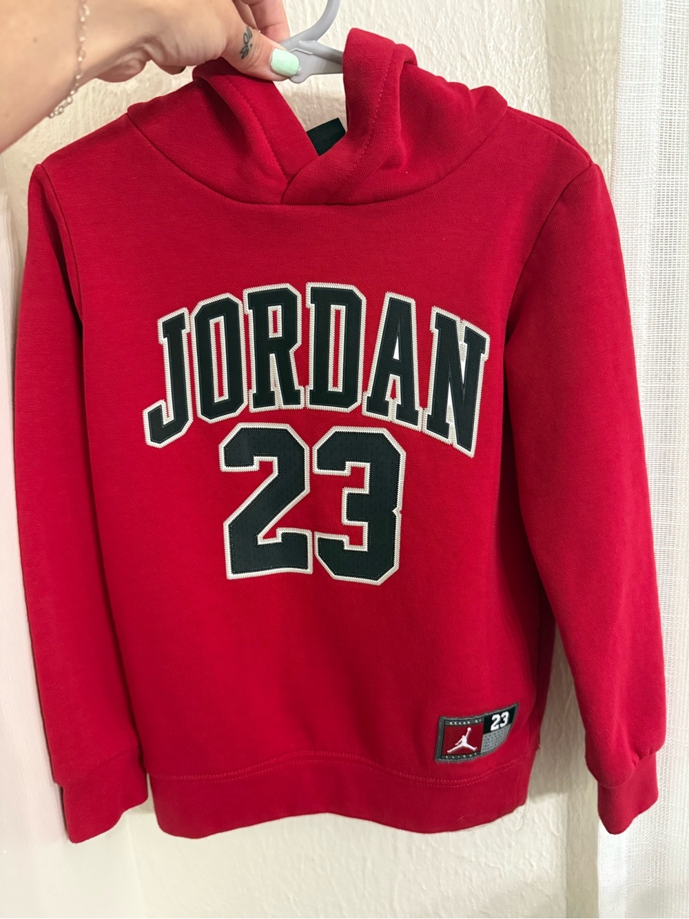Jordan Red Pullover Hoodie with Black & White Lettering